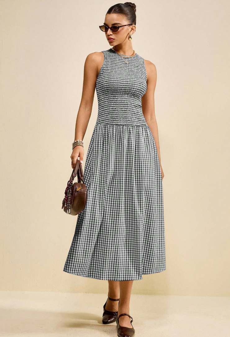 Summer Casual Checkered Sleeveless Maxi Dress
